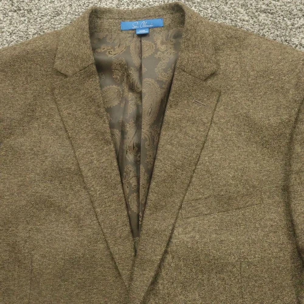 Sean Alexander Blazer Mens 48R Brown Herringbone Wool Blend Sport Coat Jacket